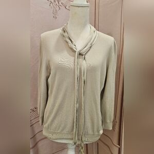 Burberry Light Olive Tie-Neck Sweater